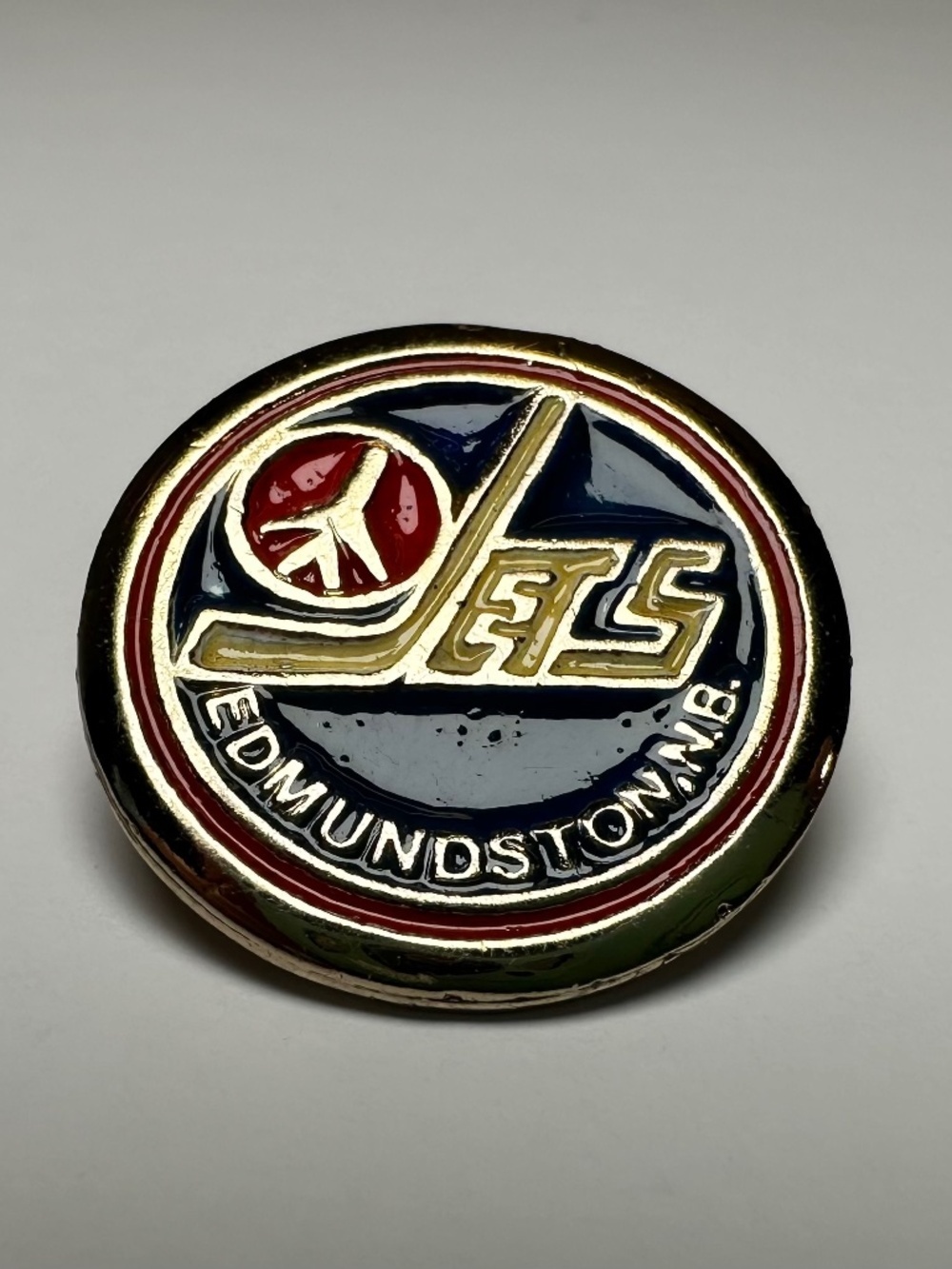 ✨2 for $10✨ Vintage Edmundston NB Jets  Lapel Pin Round Logo Enamel Collectible